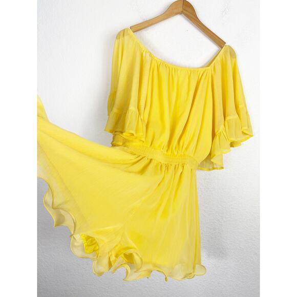 Vici Endless Rose Yellow Ruffled Sleeve Romper Medium Off Shoulder Chiffon - Picture 11 of 13